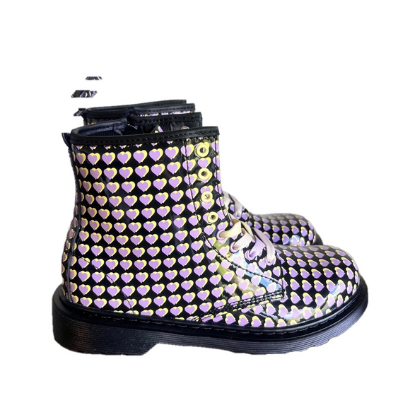Dr. Martens Junior 1460 Patent Heart Printed Lace Up Boot Size 5 #1101
